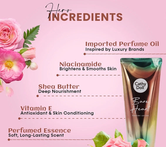 Cathy Doll Bare Heart Perfume Lotion (150ml) | Brightening, Hydrating Skincare + Perfume for Radiant, Glowing Skin